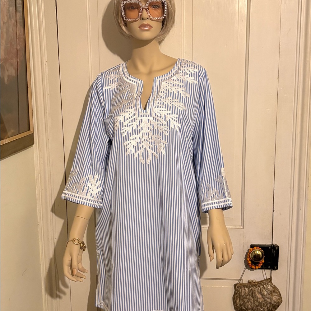 Gretchen Scott Designs Blue and White Tunic